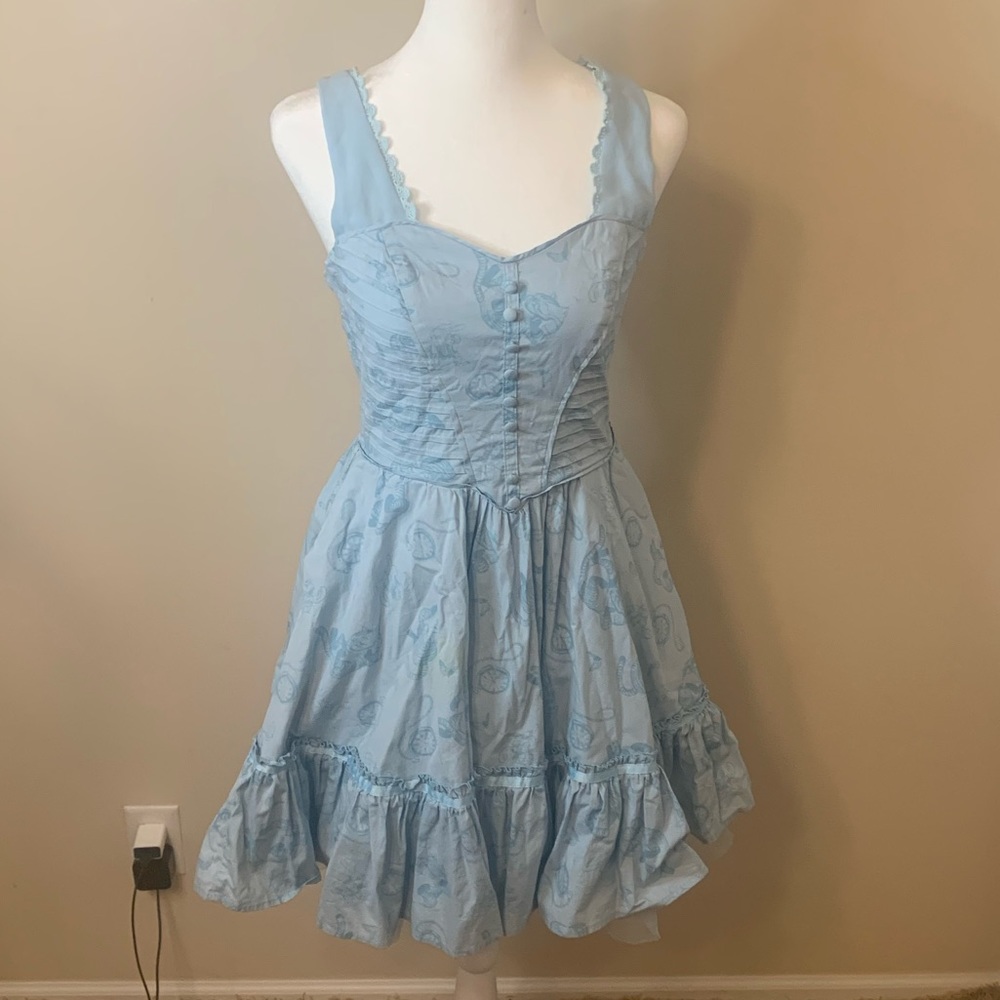 blue alice through the looking glass hot topic lace up corset dress size small